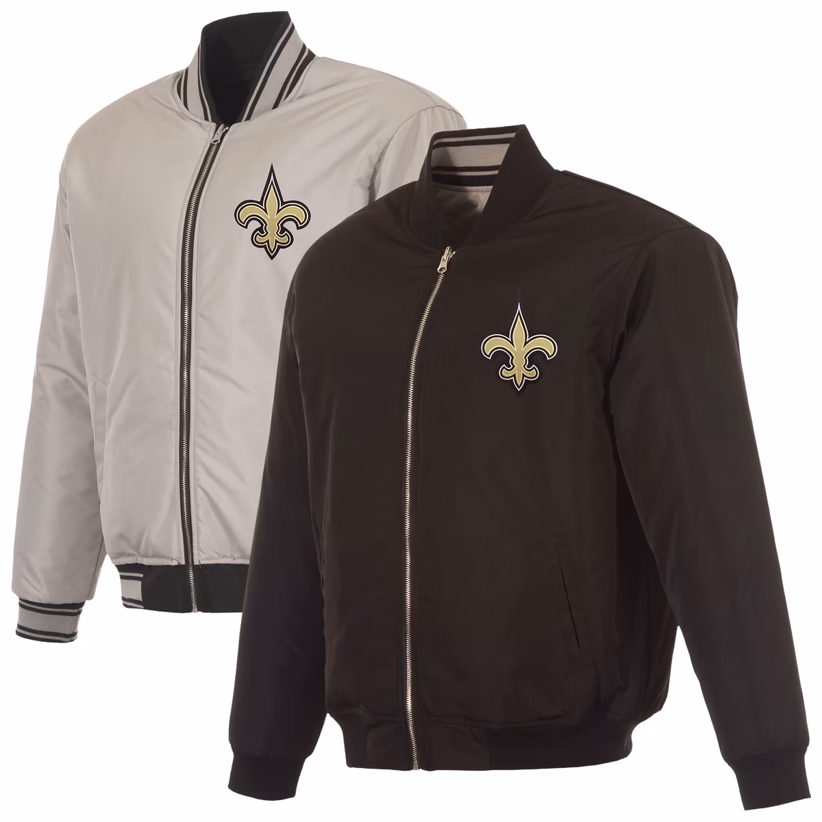 Men's JH Design Black/Gray New Orleans Saints Full-Zip Reversible Flight Jacket 3 Men's JH Design Black/Gray New Orleans Saints Full-Zip Reversible Flight Jacket