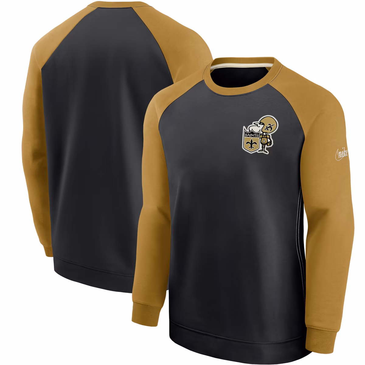 Men's Nike Black/Gold New Orleans Saints Historic Raglan Performance Pullover Sweater 2 Men's Nike Black/Gold New Orleans Saints Historic Raglan Performance Pullover Sweater
