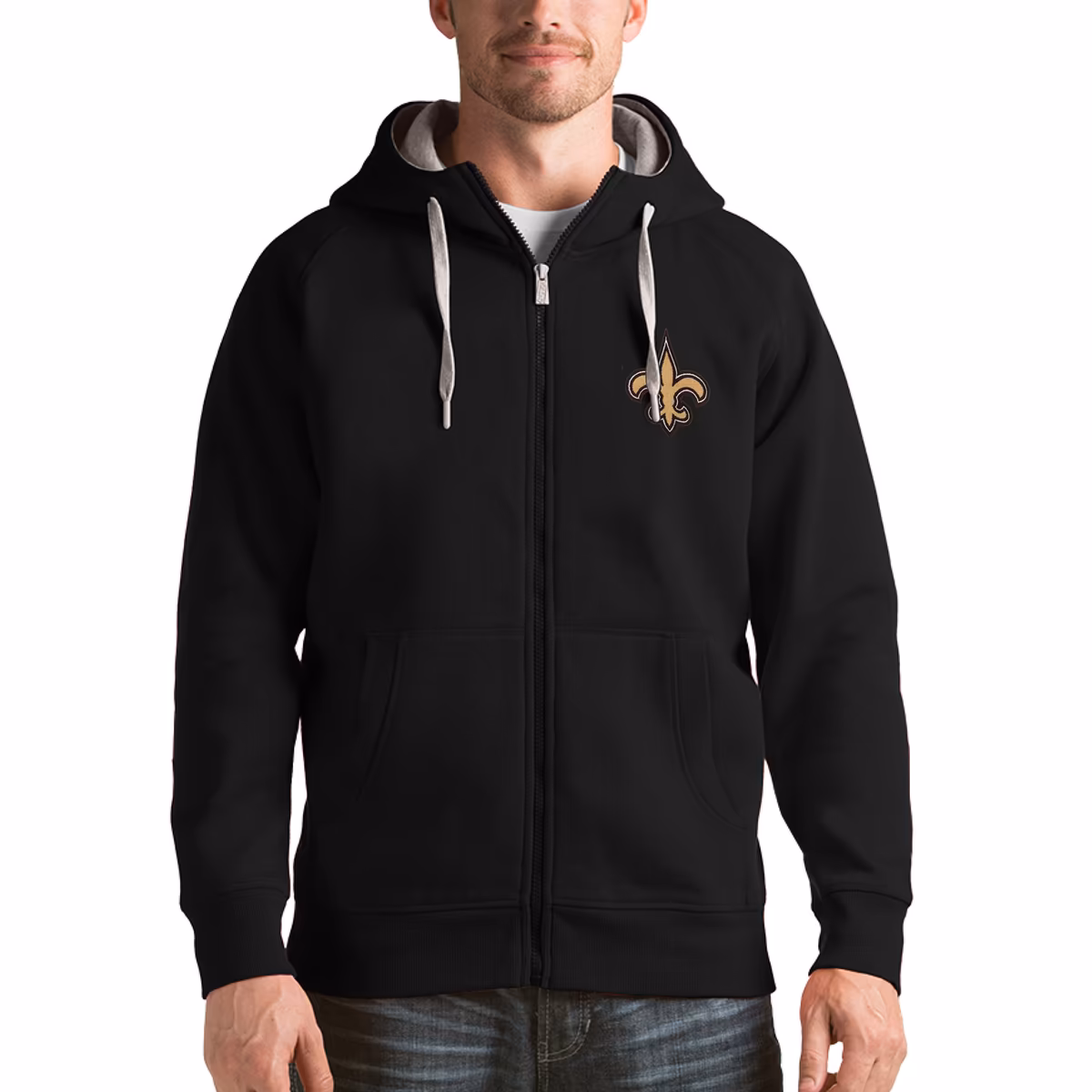 Men's Antigua Black New Orleans Saints Victory Full-Zip Hoodie