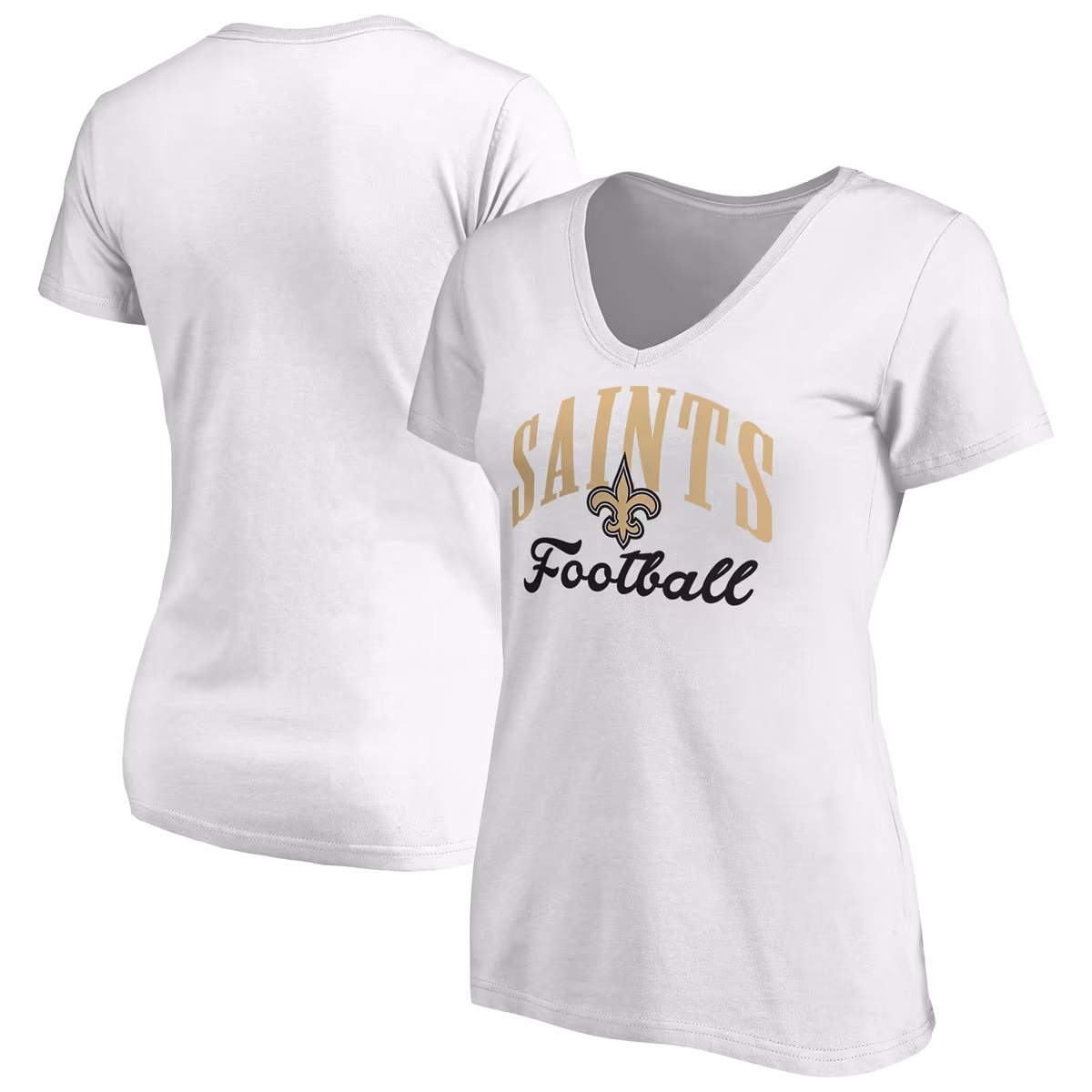 Women's White New Orleans Saints Victory Script V-Neck T-Shirt 2 Women's White New Orleans Saints Victory Script V-Neck T-Shirt