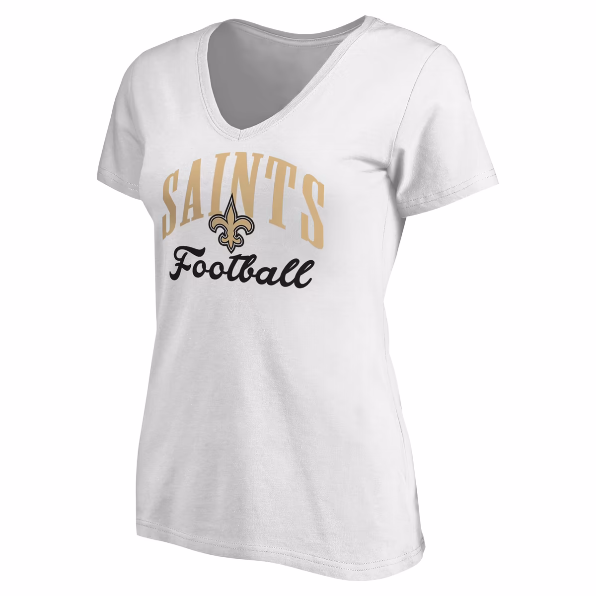Women's White New Orleans Saints Victory Script V-Neck T-Shirt 3 Women's White New Orleans Saints Victory Script V-Neck T-Shirt