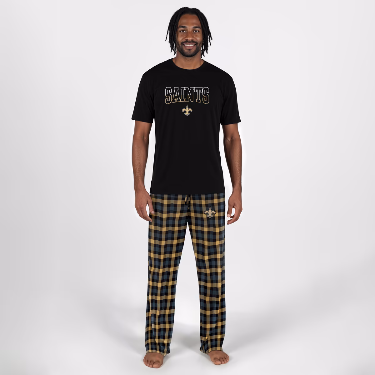 Men's Concepts Sport Black New Orleans Saints Highland Sleep Set 9 Men's Concepts Sport Black New Orleans Saints Highland Sleep Set