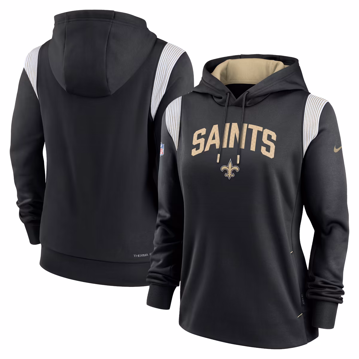 Women's Nike Black New Orleans Saints Sideline Stack Performance Pullover Hoodie 1 Women's Nike Black New Orleans Saints Sideline Stack Performance Pullover Hoodie