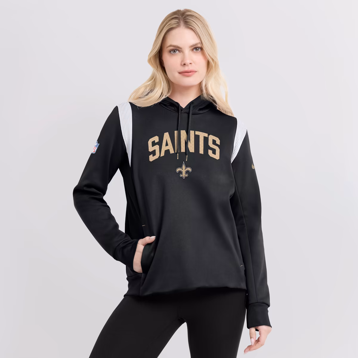 Women's Nike Black New Orleans Saints Sideline Stack Performance Pullover Hoodie 5 Women's Nike Black New Orleans Saints Sideline Stack Performance Pullover Hoodie