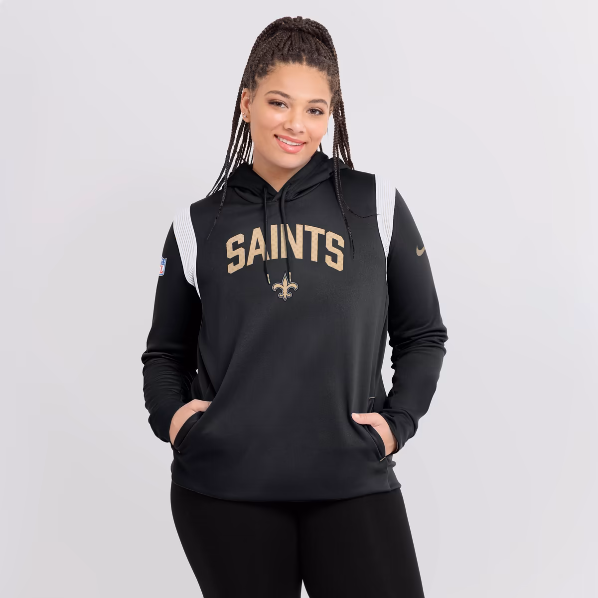 Women's Nike Black New Orleans Saints Sideline Stack Performance Pullover Hoodie 7 Women's Nike Black New Orleans Saints Sideline Stack Performance Pullover Hoodie