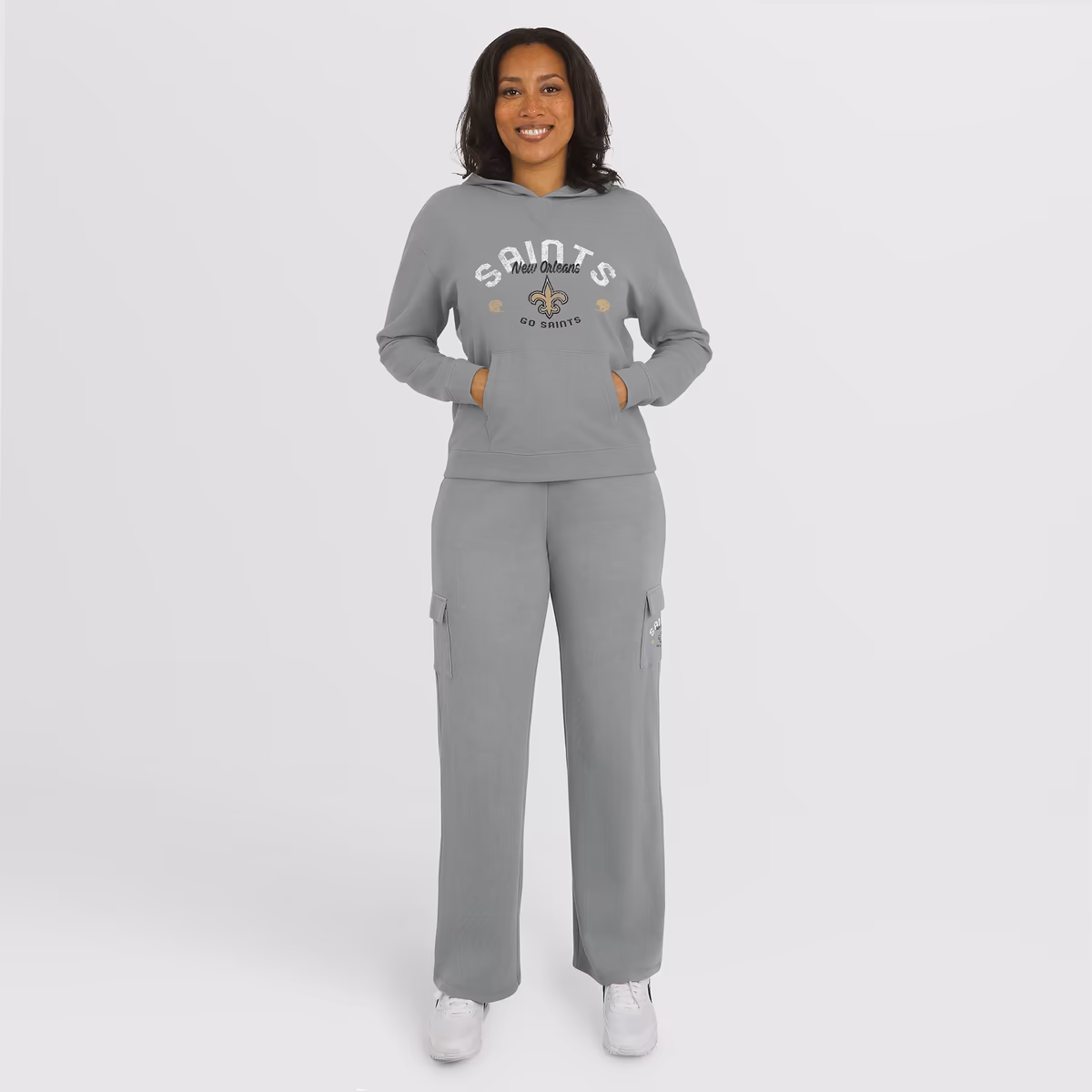 Women's WEAR by Erin Andrews Gray New Orleans Saints Waffle-Knit Long Sleeve Hooded Shirt & Pants Lounge Set