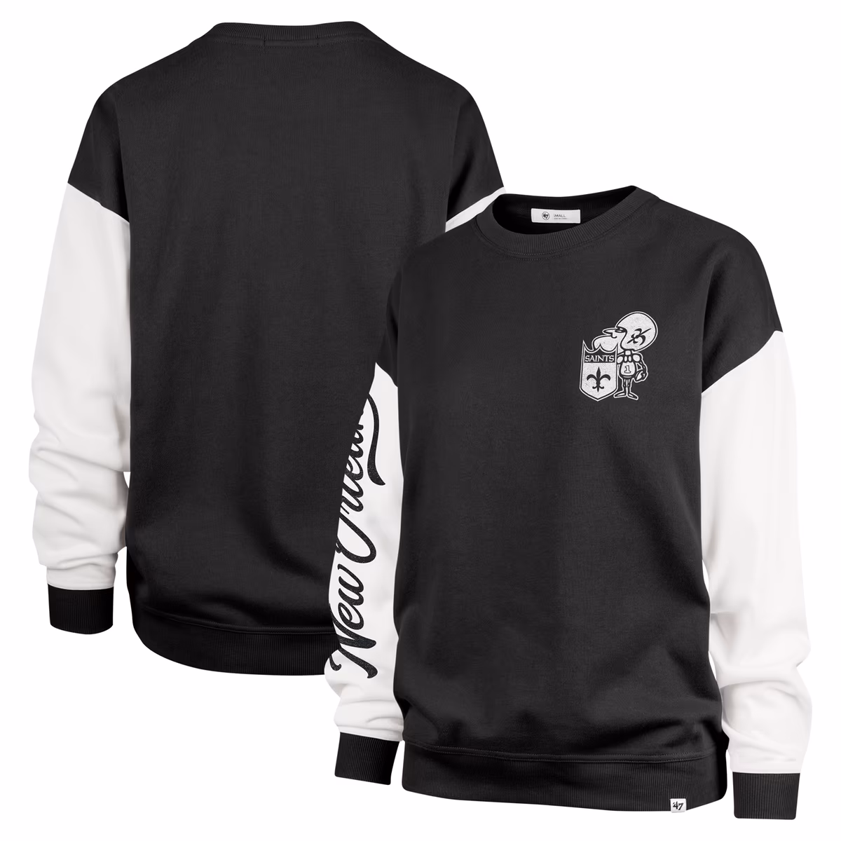 Women's '47 Black New Orleans Saints Double Header Rise Andie Pullover Sweatshirt 9 Women's '47 Black New Orleans Saints Double Header Rise Andie Pullover Sweatshirt