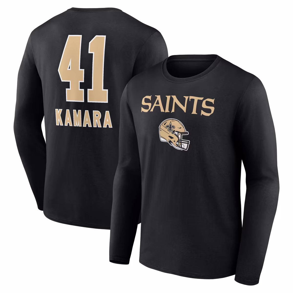 Men's Alvin Kamara Black New Orleans Saints Team Wordmark Player Name & Number Long Sleeve T-Shirt 1 Men's Alvin Kamara Black New Orleans Saints Team Wordmark Player Name & Number Long Sleeve T-Shirt