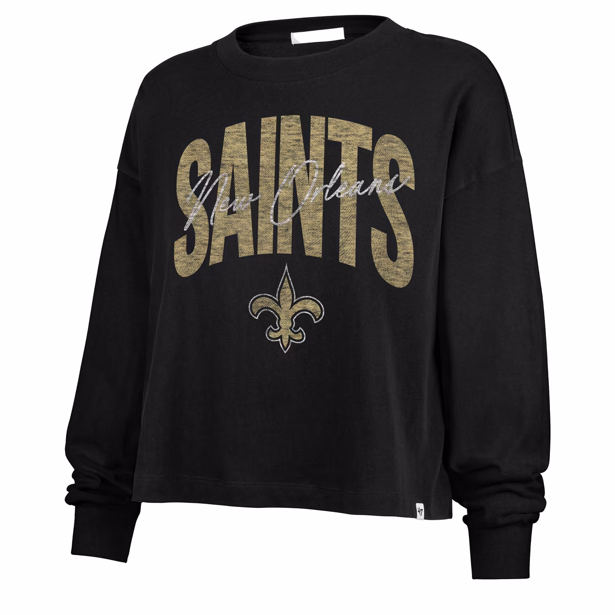 Women's '47 Black New Orleans Saints Muse Sydney Long Sleeve Cropped T-Shirt 3 Women's '47 Black New Orleans Saints Muse Sydney Long Sleeve Cropped T-Shirt