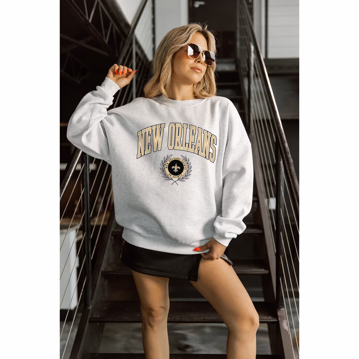 Women's Gameday Couture Ash New Orleans Saints Traditional Logo Oversized Premium Fleece Pullover Sweatshirt 5 Women's Gameday Couture Ash New Orleans Saints Traditional Logo Oversized Premium Fleece Pullover Sweatshirt