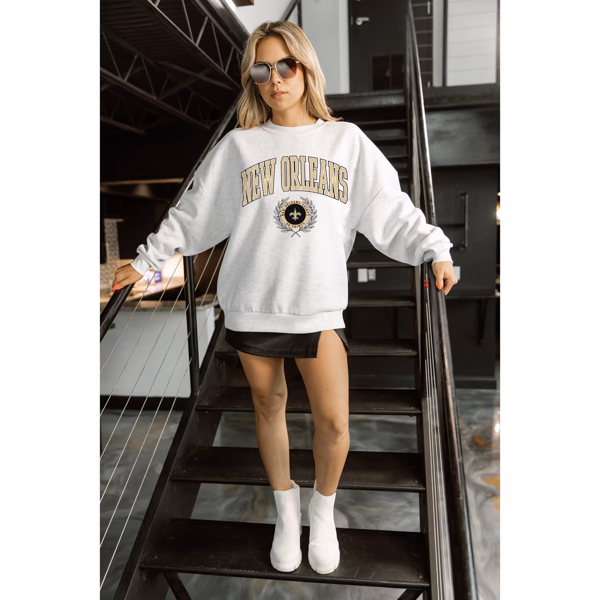 Women's Gameday Couture Ash New Orleans Saints Traditional Logo Oversized Premium Fleece Pullover Sweatshirt 6 Women's Gameday Couture Ash New Orleans Saints Traditional Logo Oversized Premium Fleece Pullover Sweatshirt