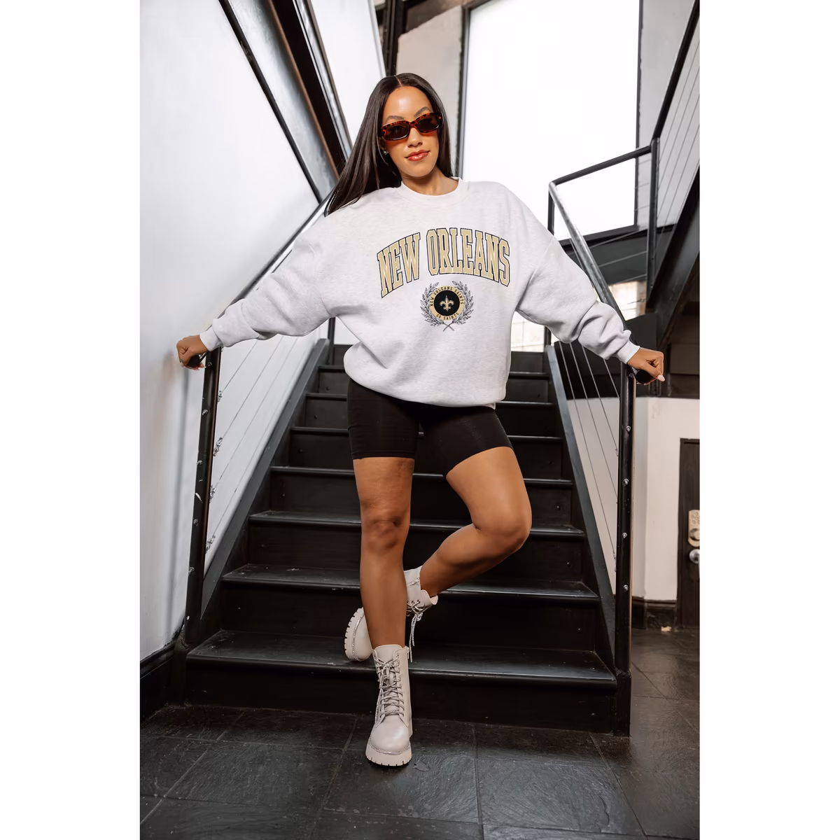 Women's Gameday Couture Ash New Orleans Saints Traditional Logo Oversized Premium Fleece Pullover Sweatshirt 7 Women's Gameday Couture Ash New Orleans Saints Traditional Logo Oversized Premium Fleece Pullover Sweatshirt