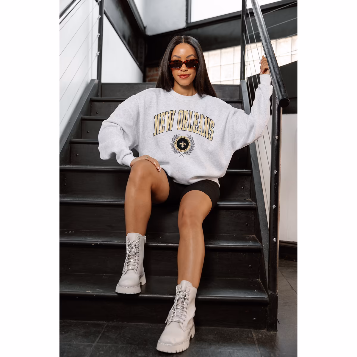 Women's Gameday Couture Ash New Orleans Saints Traditional Logo Oversized Premium Fleece Pullover Sweatshirt 8 Women's Gameday Couture Ash New Orleans Saints Traditional Logo Oversized Premium Fleece Pullover Sweatshirt