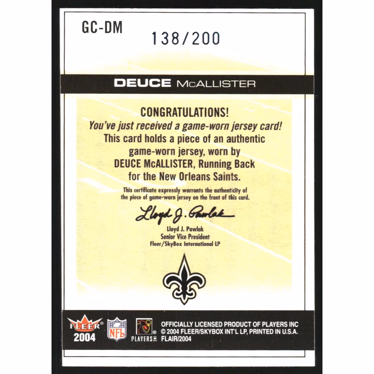 2004 Flair Gridiron Cuts Blue #GCDM Deuce McAllister