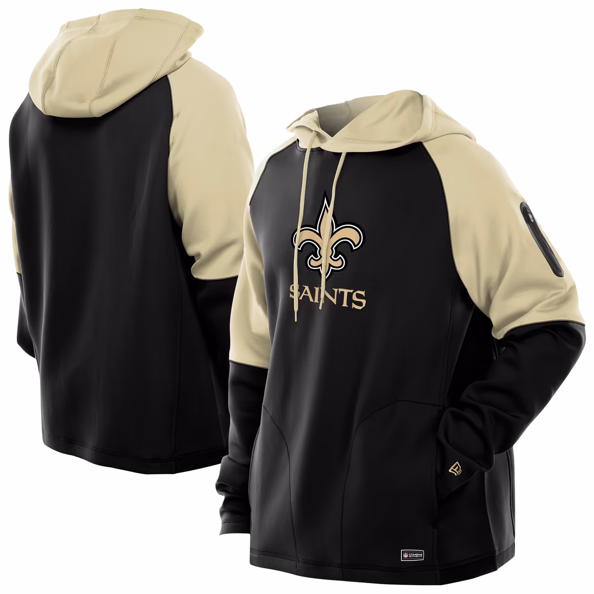 Men's New Era  Black New Orleans Saints Combine Authentic Color Block Raglan Pullover Hoodie