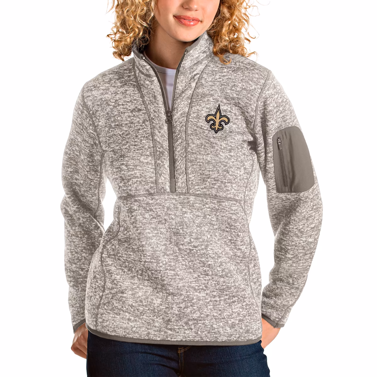 Women's Antigua Oatmeal New Orleans Saints Fortune Half-Zip Pullover Jacket 1 Women's Antigua Oatmeal New Orleans Saints Fortune Half-Zip Pullover Jacket