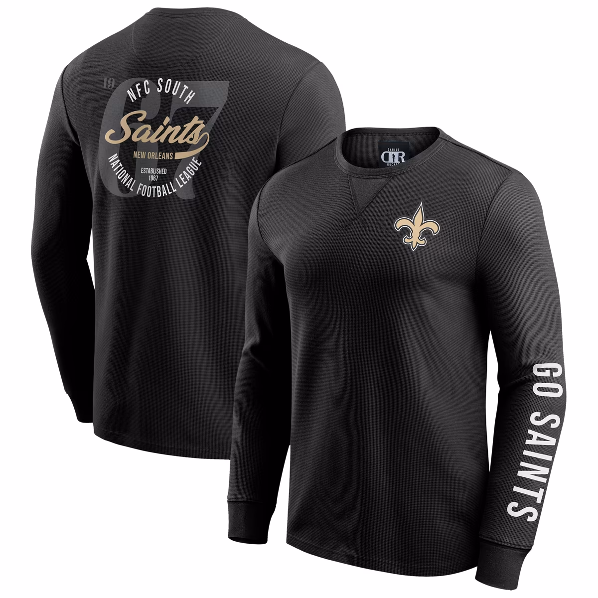 Men's Darius Rucker Collection by Fanatics Black New Orleans Saints Washed Waffle-Knit Long Sleeve T-Shirt 2 Men's Darius Rucker Collection by Fanatics Black New Orleans Saints Washed Waffle-Knit Long Sleeve T-Shirt