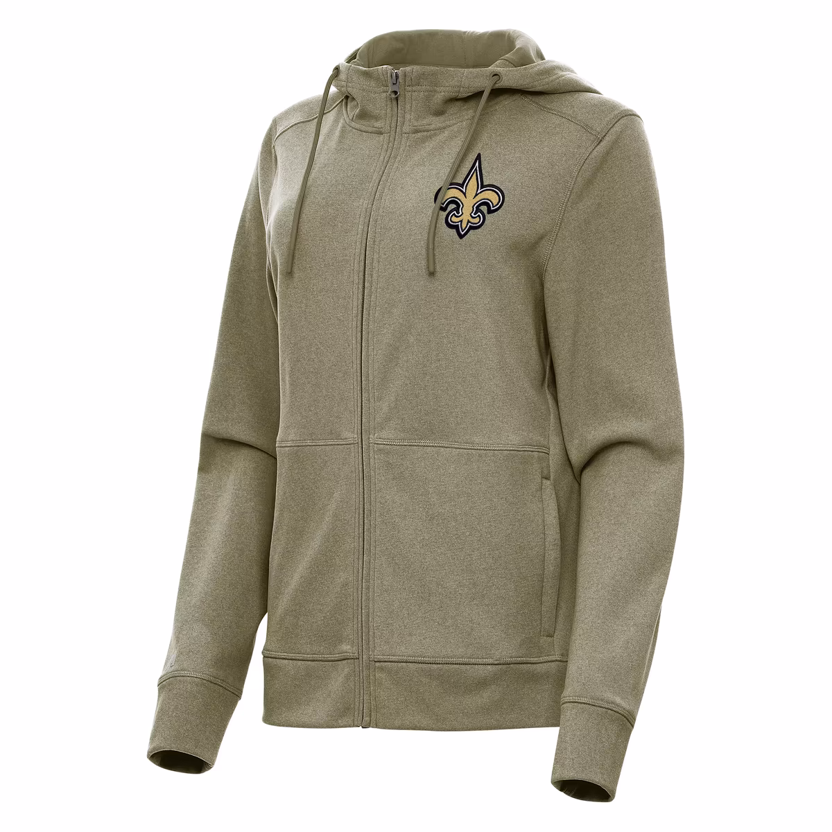 Women's Antigua  Heather Olive New Orleans Saints Seeker Full-Zip Hoodie Jacket