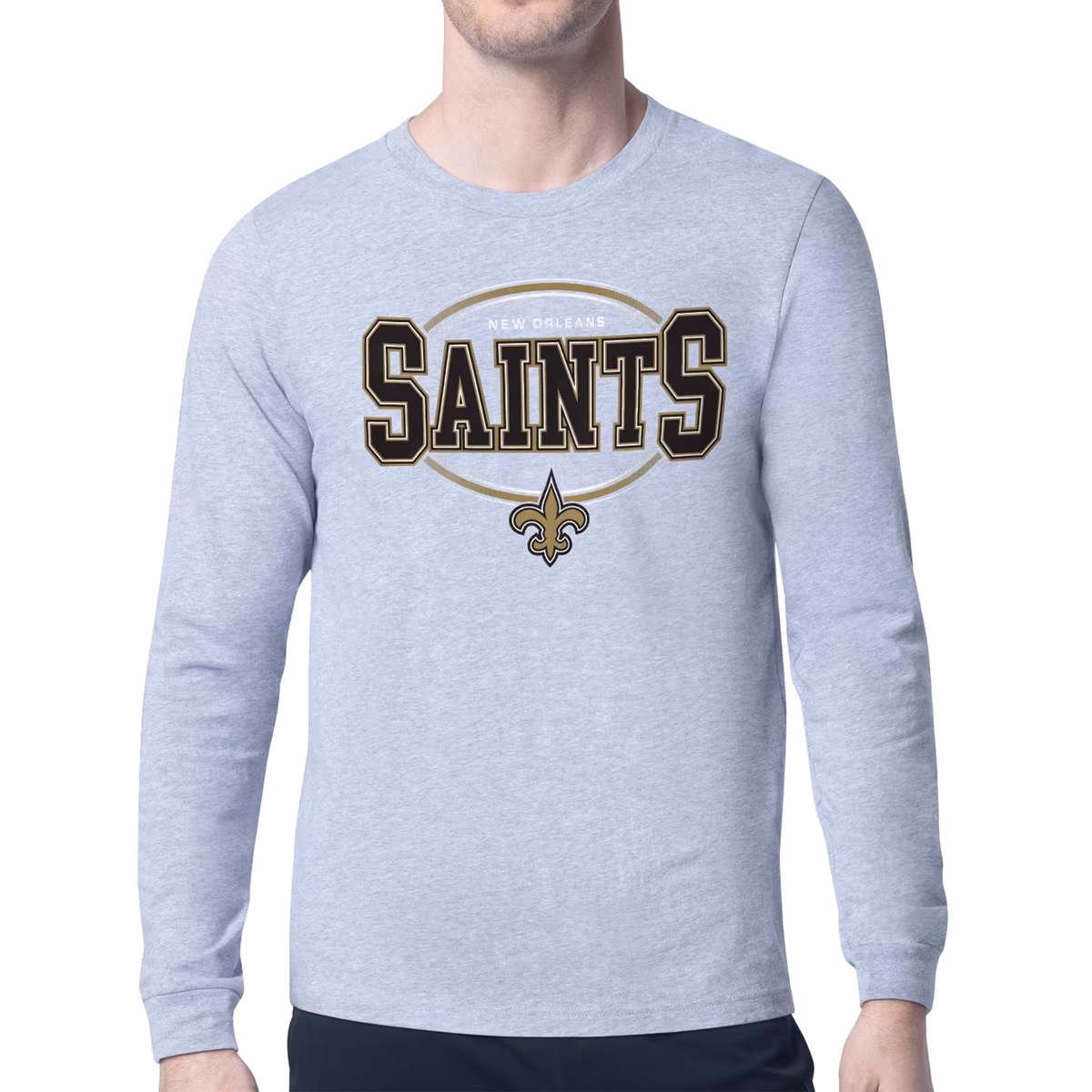 Men's Starter Heather Gray New Orleans Saints Team Track Graphic Long Sleeve T-Shirt 2 Men's Starter Heather Gray New Orleans Saints Team Track Graphic Long Sleeve T-Shirt