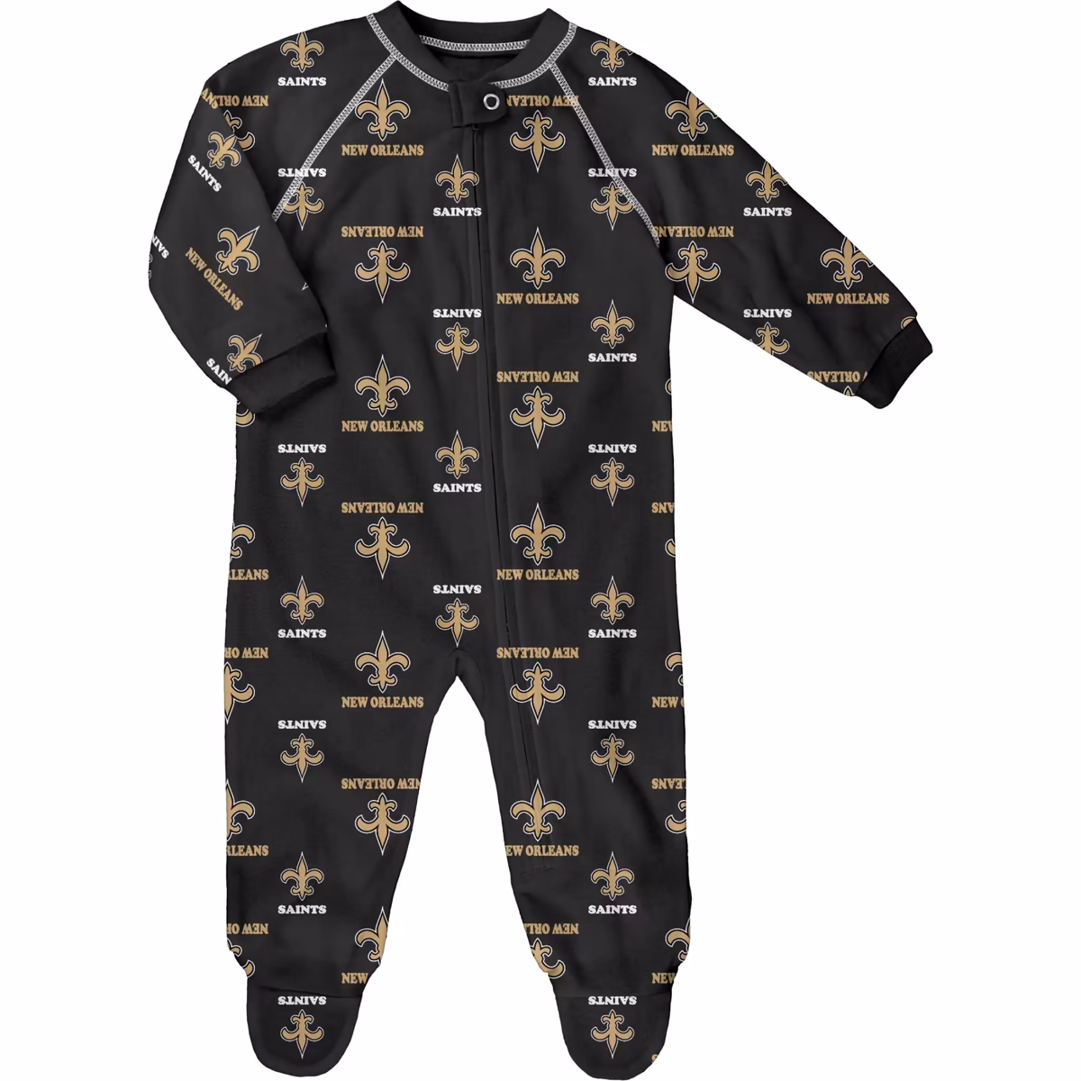 Infant Black New Orleans Saints Allover Print Raglan Full-Zip Sleeper 8 Infant Black New Orleans Saints Allover Print Raglan Full-Zip Sleeper