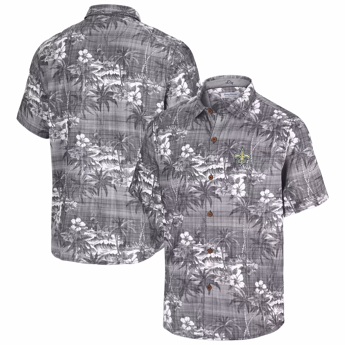 Men's Tommy Bahama Black New Orleans Saints Coconut Point Isla Palmetta Camp Button-Up Shirt 2 Men's Tommy Bahama Black New Orleans Saints Coconut Point Isla Palmetta Camp Button-Up Shirt