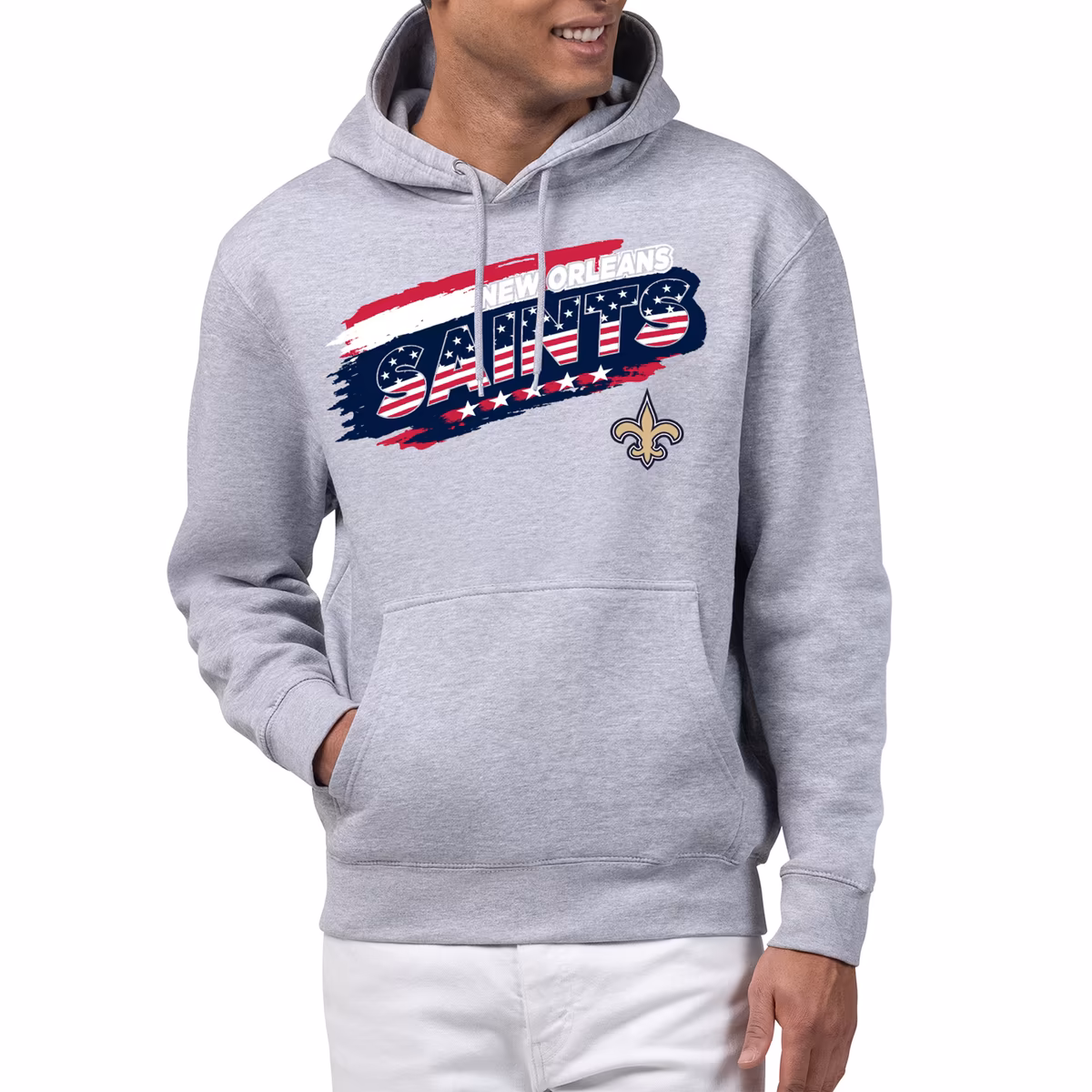 Men's Starter Gray New Orleans Saints Patriotic Paint Hoodie 2 Men's Starter Gray New Orleans Saints Patriotic Paint Hoodie