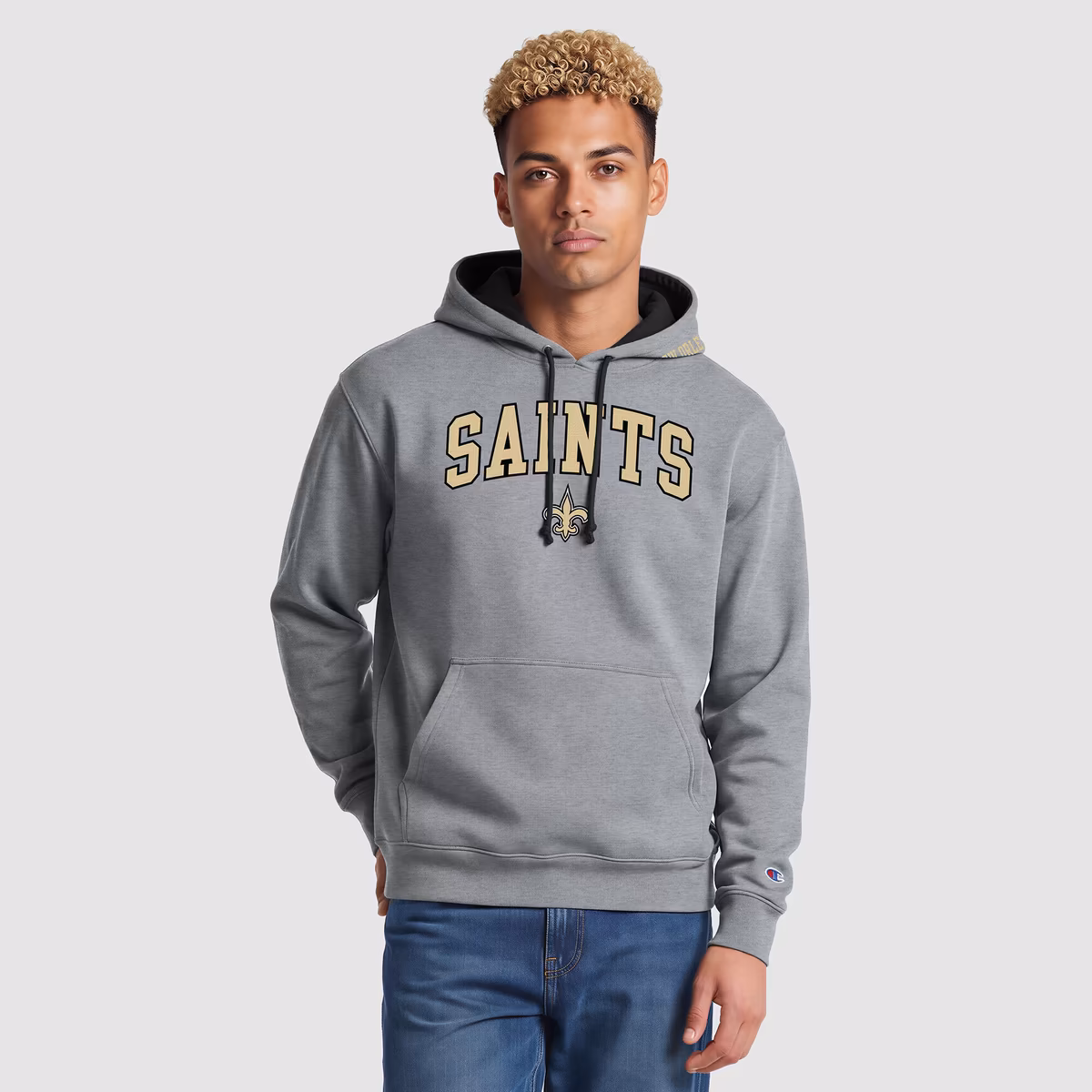 Men's Champion Heather Gray/Black New Orleans Saints Contrast Hoodie 2 Men's Champion Heather Gray/Black New Orleans Saints Contrast Hoodie