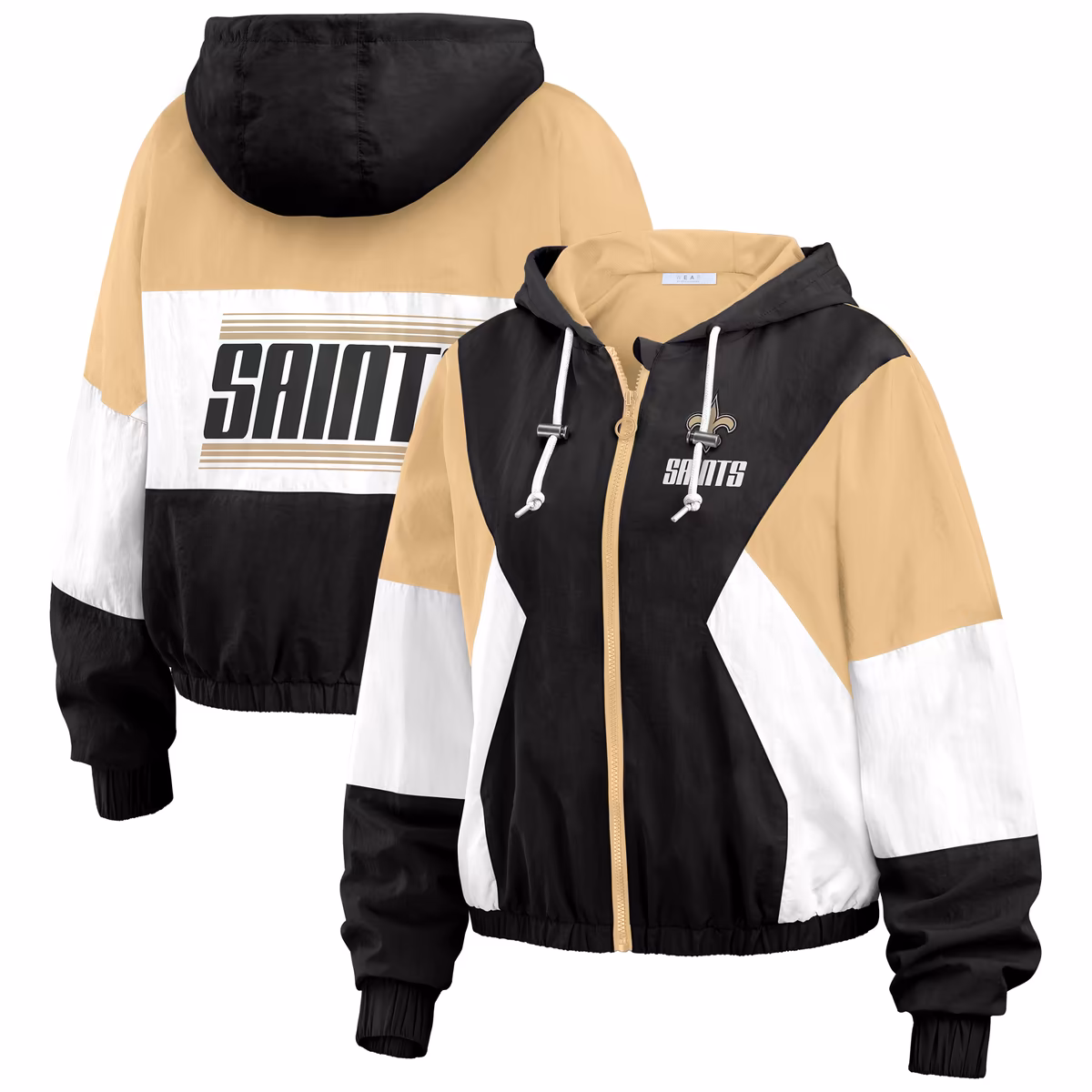 Women's WEAR by Erin Andrews Black/Brown New Orleans Saints Plus Size Color Block Full-Zip Windbreaker Jacket 2 Women's WEAR by Erin Andrews Black/Brown New Orleans Saints Plus Size Color Block Full-Zip Windbreaker Jacket