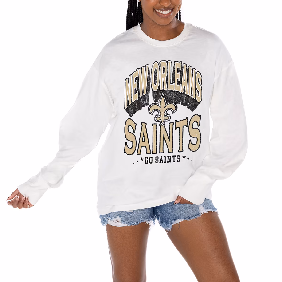 Women's Gameday Couture White New Orleans Saints Time Out Oversized Long Sleeve T-Shirt 3 Women's Gameday Couture White New Orleans Saints Time Out Oversized Long Sleeve T-Shirt