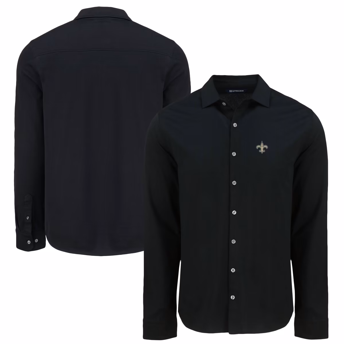Men's Cutter & Buck Black New Orleans Saints Knitted Advantage Tri-Blend Eco Soft Pique Long Sleeve Button-Up Shirt 2 Men's Cutter & Buck Black New Orleans Saints Knitted Advantage Tri-Blend Eco Soft Pique Long Sleeve Button-Up Shirt