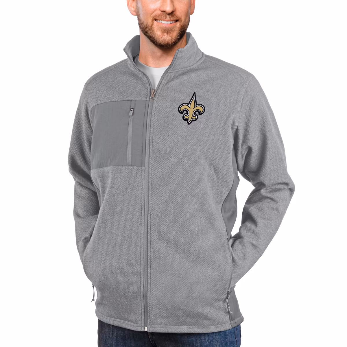 Men's Antigua Heathered Gray New Orleans Saints Course Full-Zip Jacket 10 Men's Antigua Heathered Gray New Orleans Saints Course Full-Zip Jacket