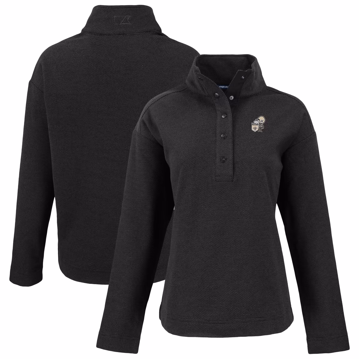 Women's Cutter & Buck  Black New Orleans Saints Hunts Point Eco Half-Snap Sweatshirt