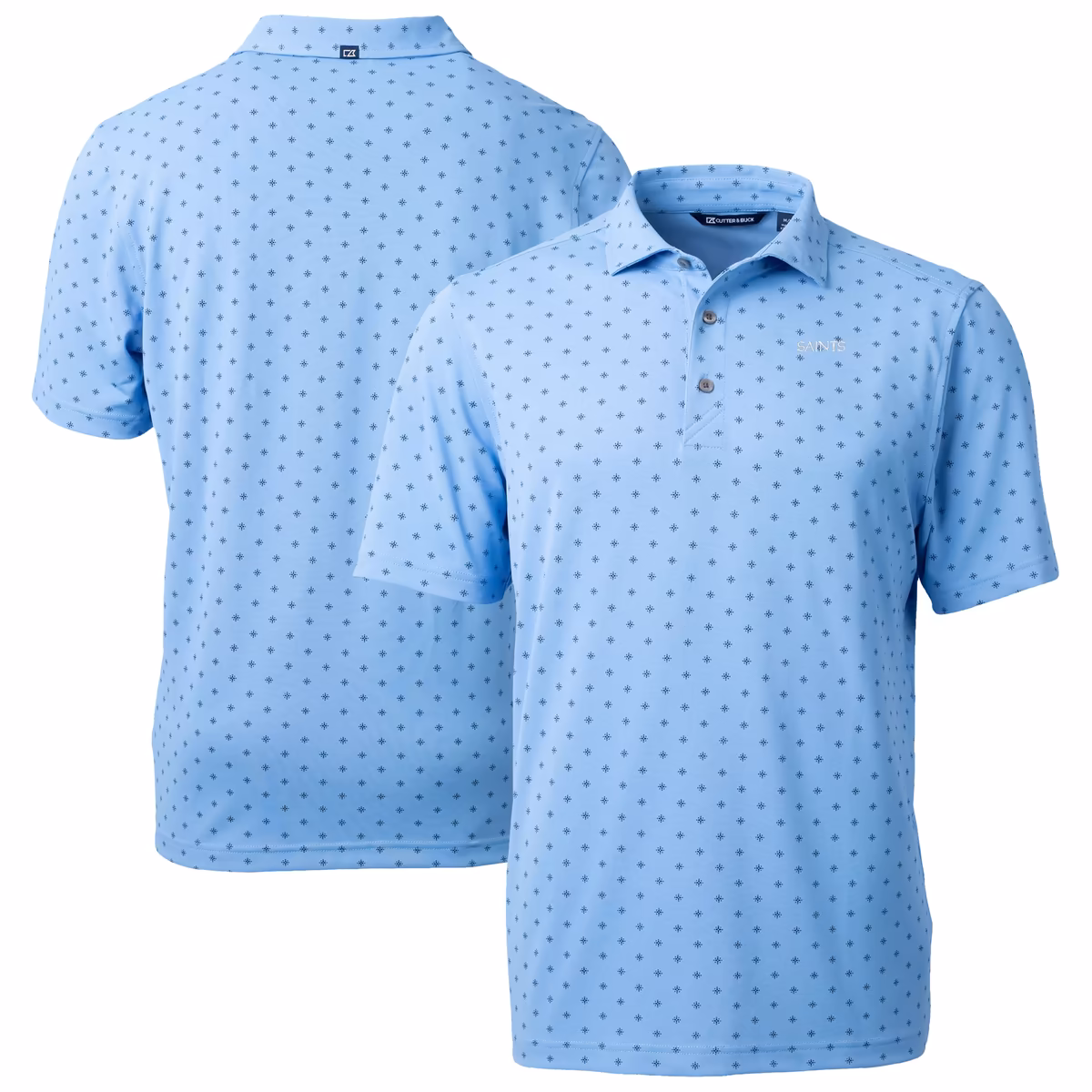 Men's Cutter & Buck Powder Blue New Orleans Saints Virtue Eco Pique Tile Print Recycled Polo 1 Men's Cutter & Buck Powder Blue New Orleans Saints Virtue Eco Pique Tile Print Recycled Polo