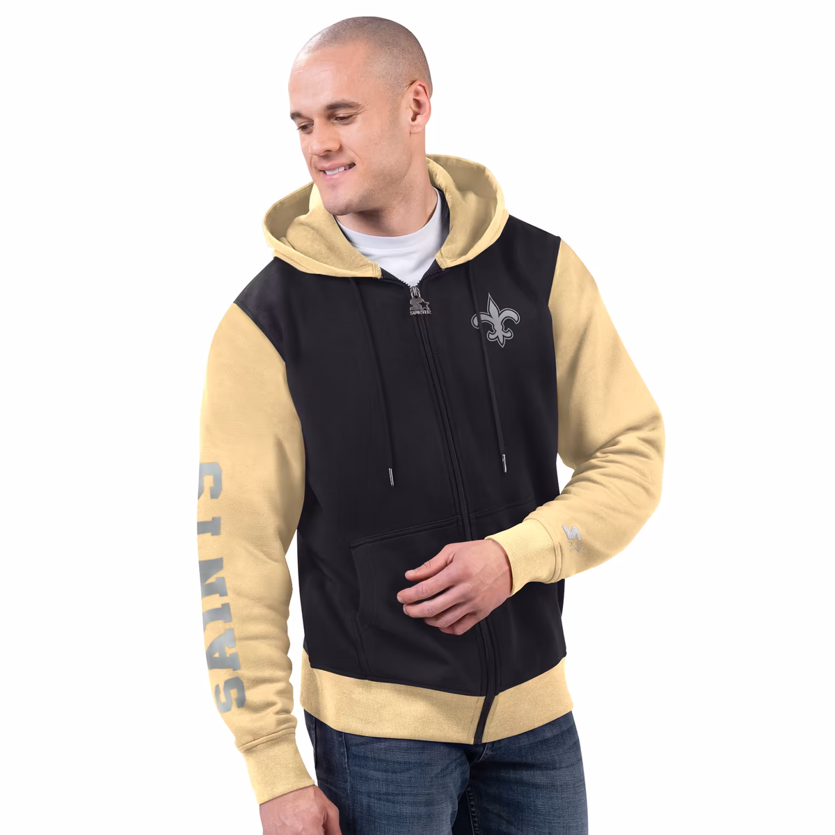Men's Starter Black/Gold New Orleans Saints Thursday Night Gridiron Full-Zip Hoodie 2 Men's Starter Black/Gold New Orleans Saints Thursday Night Gridiron Full-Zip Hoodie