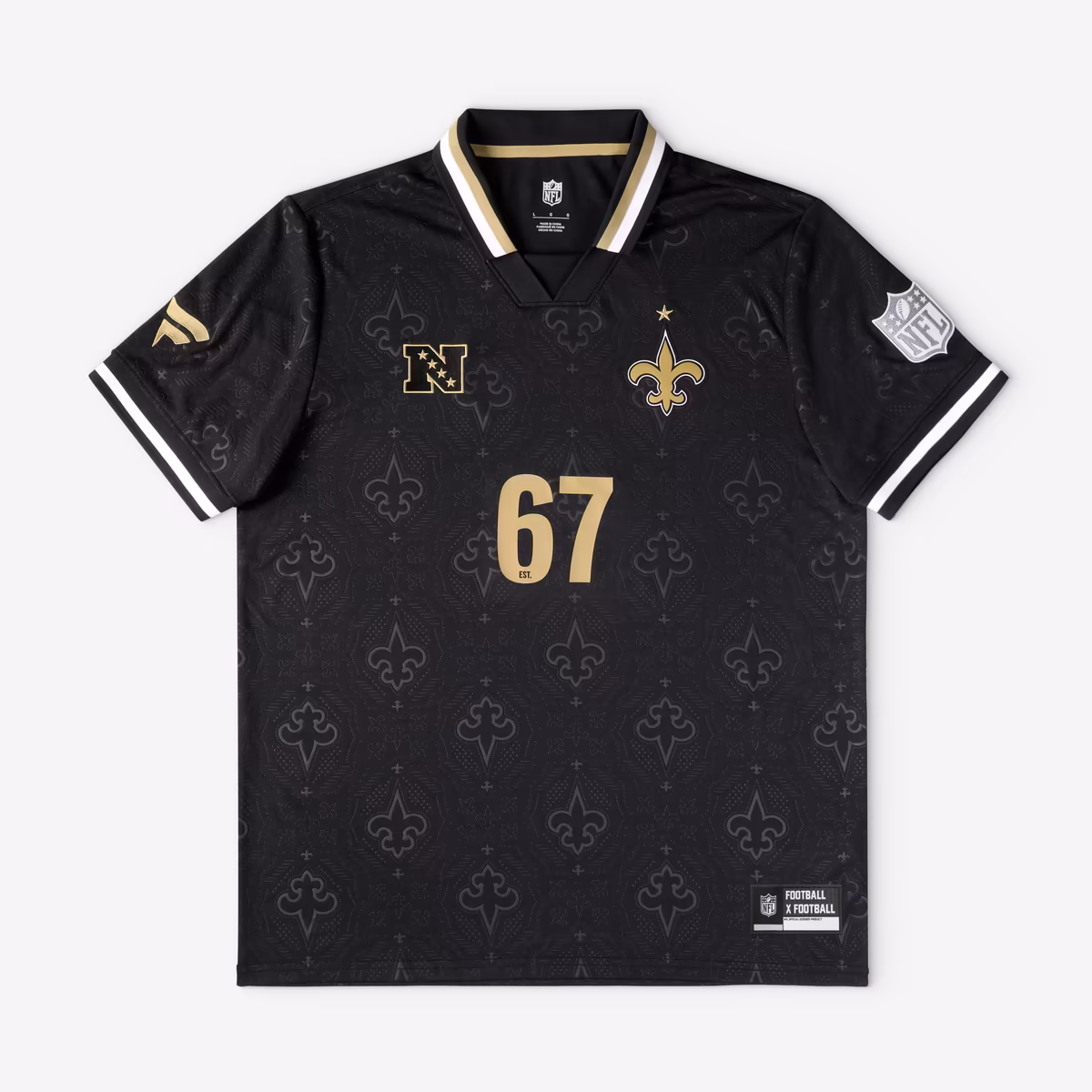 Youth Fanatics Black New Orleans Saints Football x Football Collared Fan Top