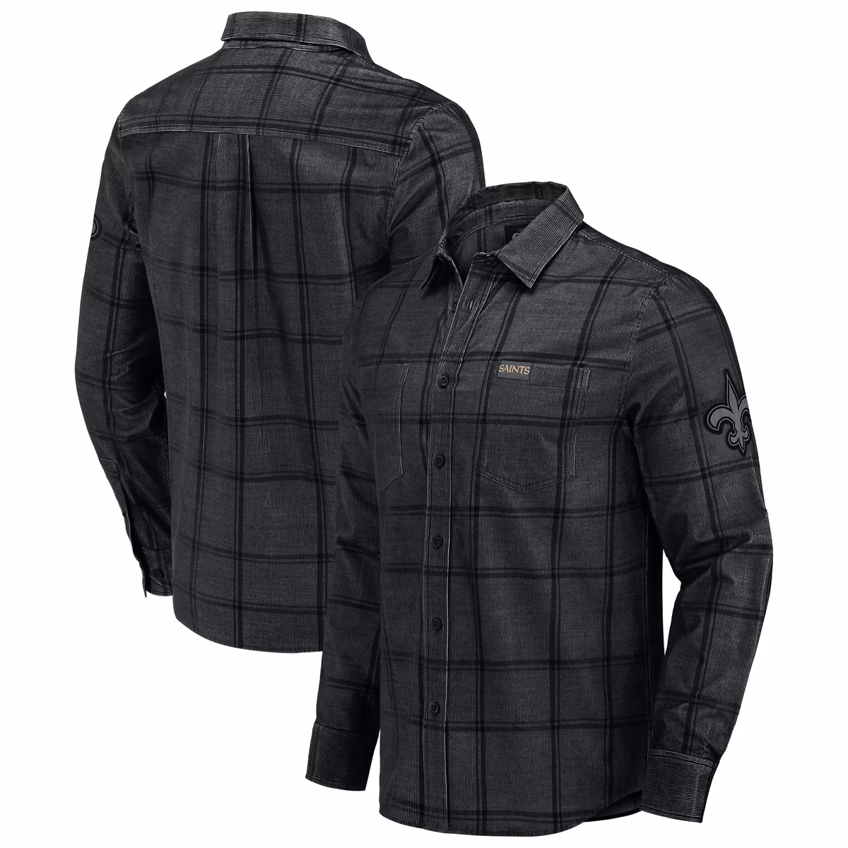 Men's Darius Rucker Collection by Fanatics Black New Orleans Saints Micro Corduroy Plaid Button Up Shirt
