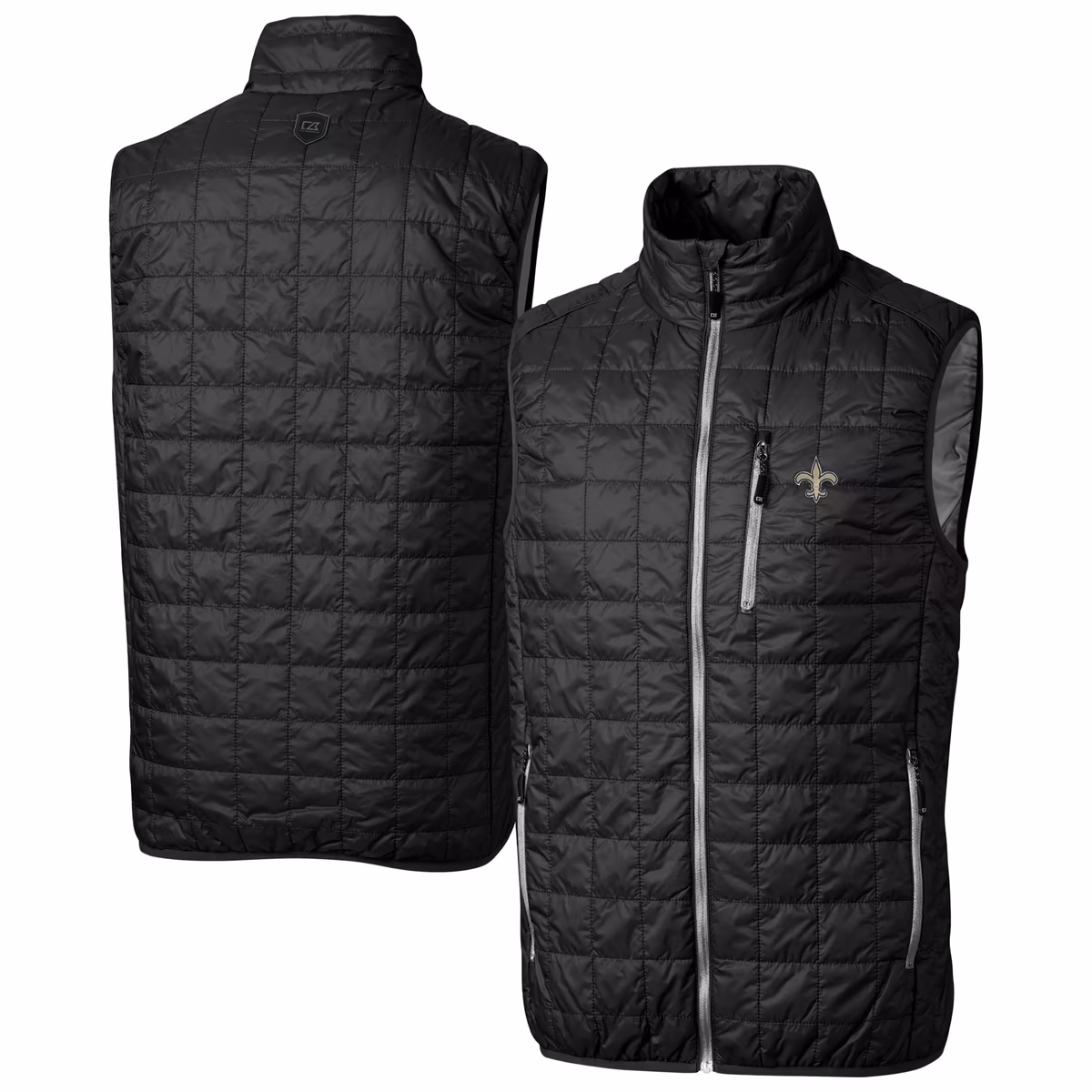 Men's Cutter & Buck Black New Orleans Saints Big & Tall Rainier PrimaLoft® Eco Insulated Full-Zip Puffer Vest
