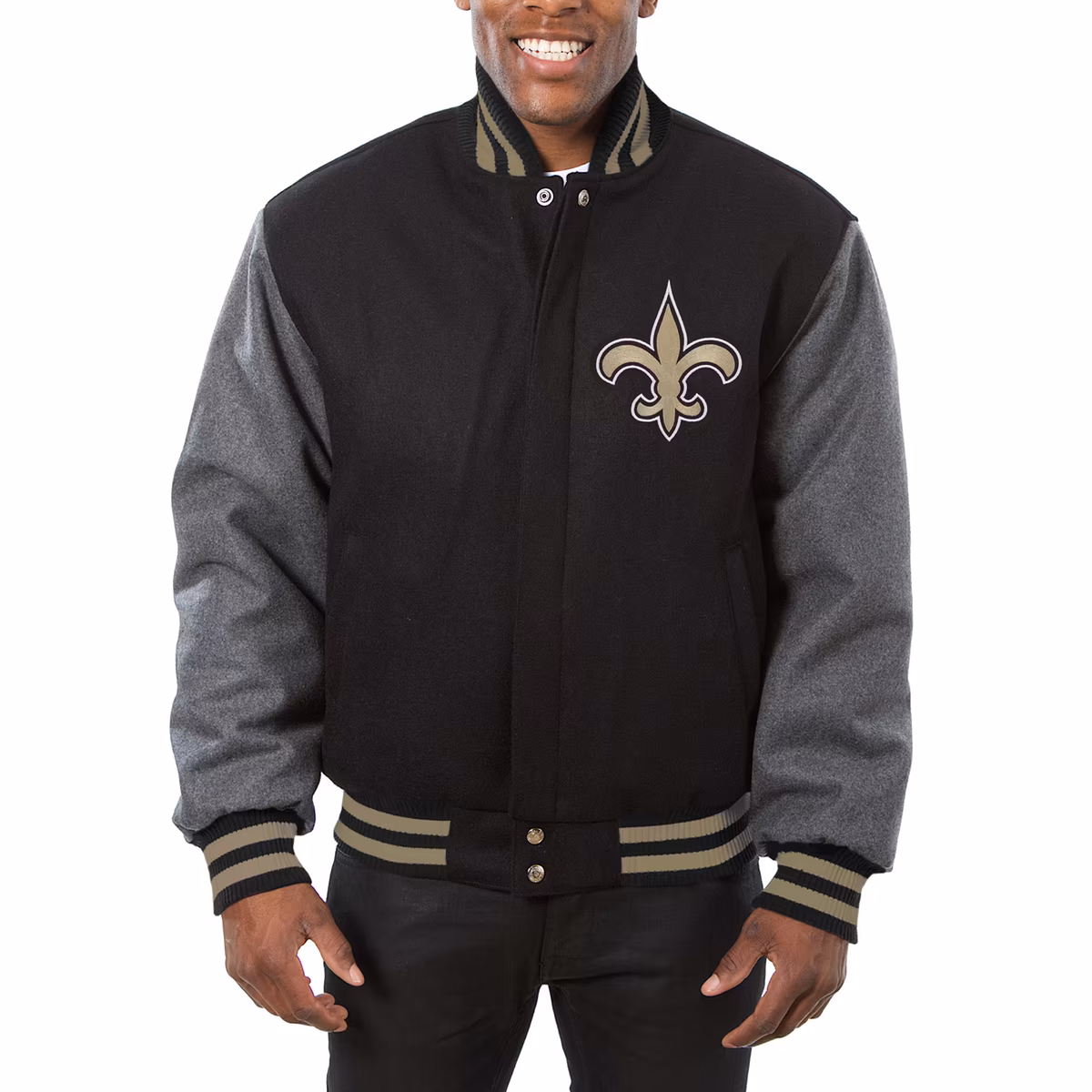 Men's JH Design Black/Gray New Orleans Saints Big & Tall Wool Full-Snap Jacket