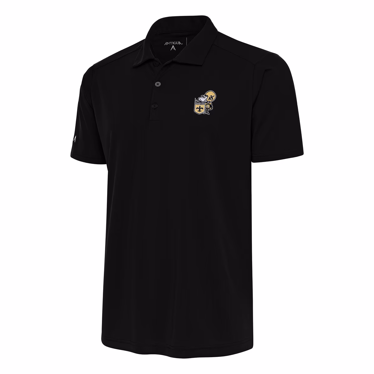 Men's Antigua Black New Orleans Saints Team Logo Throwback Tribute Polo