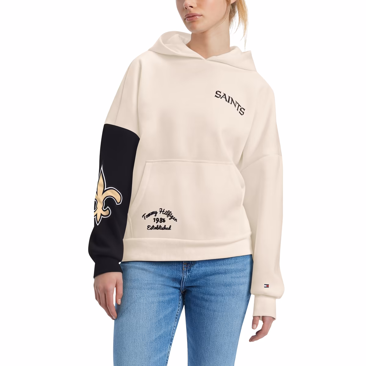 Women's Tommy Hilfiger Cream/Black New Orleans Saints Harriet Pullover Hoodie 2 Women's Tommy Hilfiger Cream/Black New Orleans Saints Harriet Pullover Hoodie