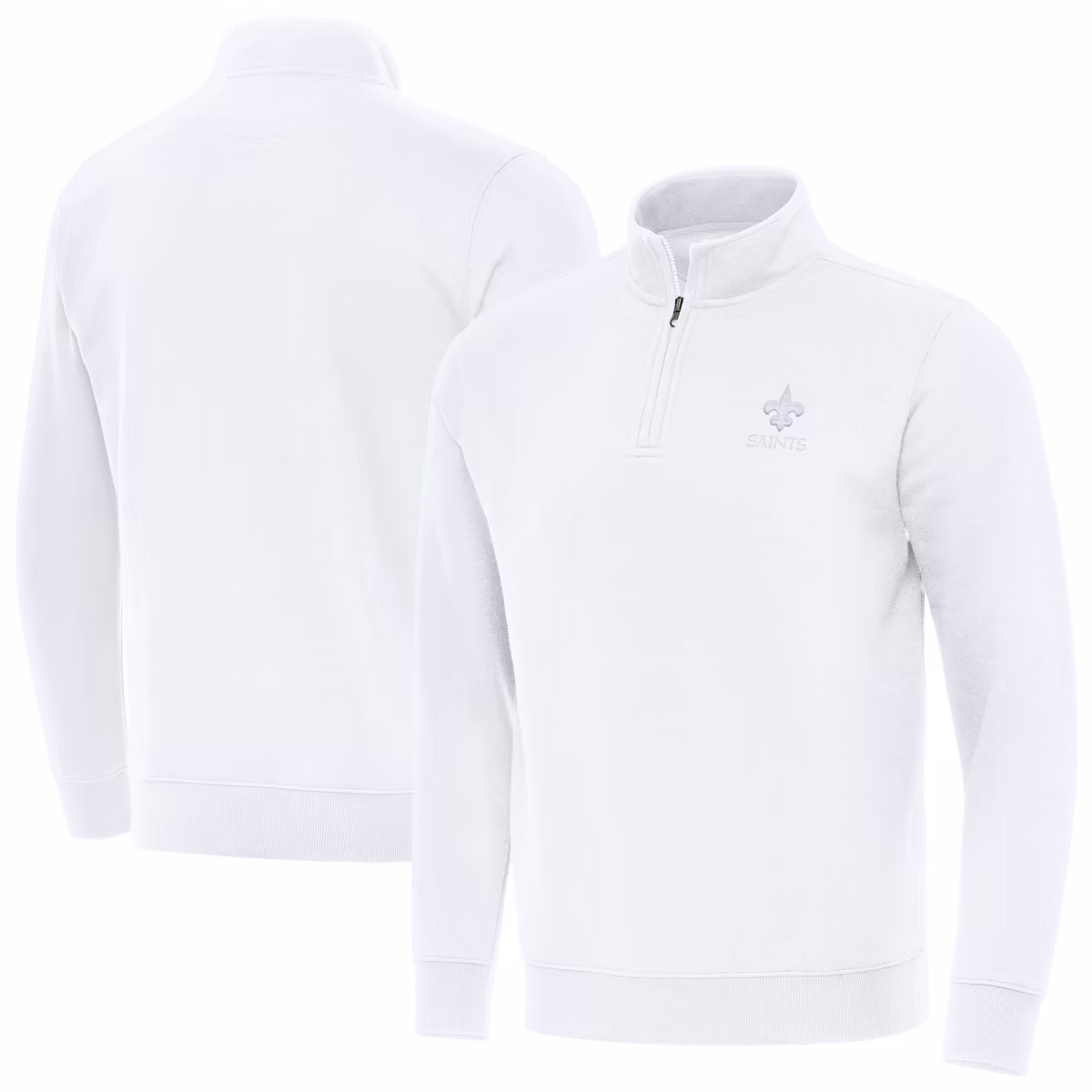 Men's Antigua White New Orleans Saints Victory Quarter-Zip Top