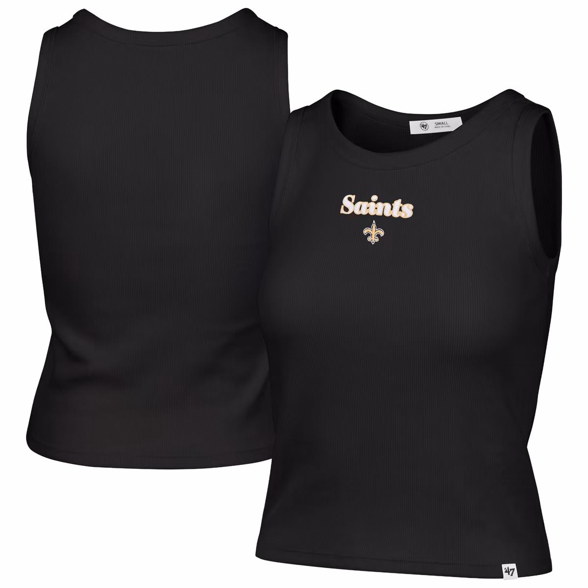 Women's '47 Black New Orleans Saints Cropped Straight Cut Ribbed Baby Tank Top 2 Women's '47 Black New Orleans Saints Cropped Straight Cut Ribbed Baby Tank Top