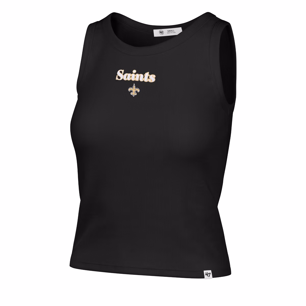 Women's '47 Black New Orleans Saints Cropped Straight Cut Ribbed Baby Tank Top 3 Women's '47 Black New Orleans Saints Cropped Straight Cut Ribbed Baby Tank Top