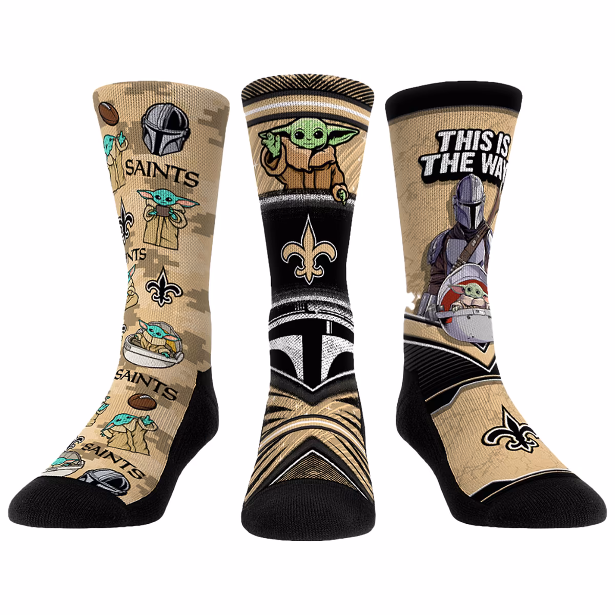 Unisex Rock Em  New Orleans Saints 3-Pack Mandalorian Crew Socks