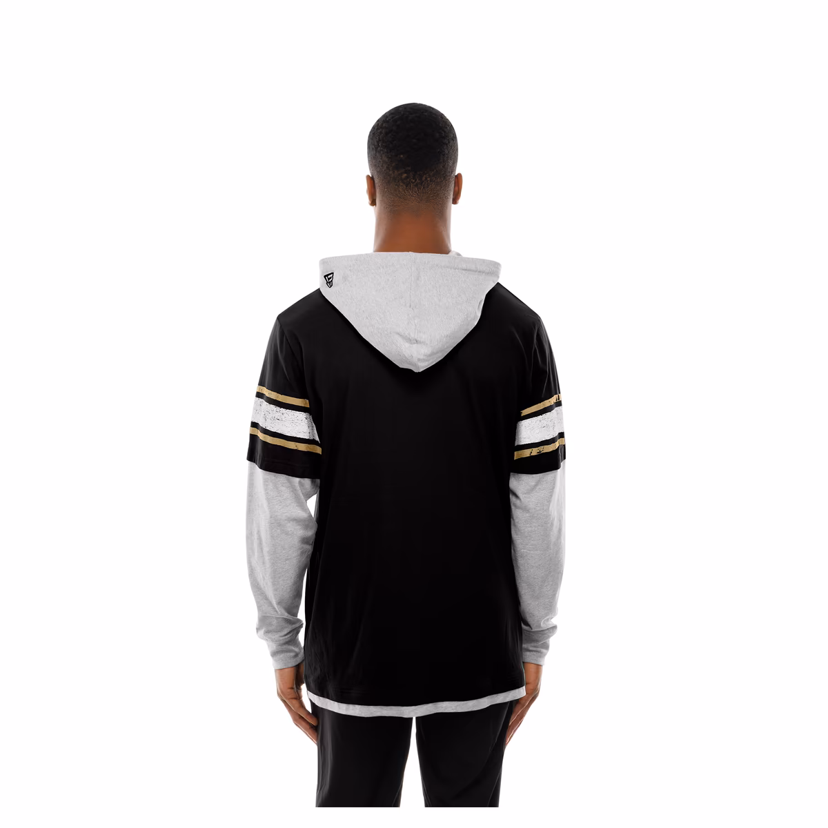 Men's New Era Black New Orleans Saints Twofer Layered Long Sleeve Hoodie T-Shirt 6 Men's New Era Black New Orleans Saints Twofer Layered Long Sleeve Hoodie T-Shirt