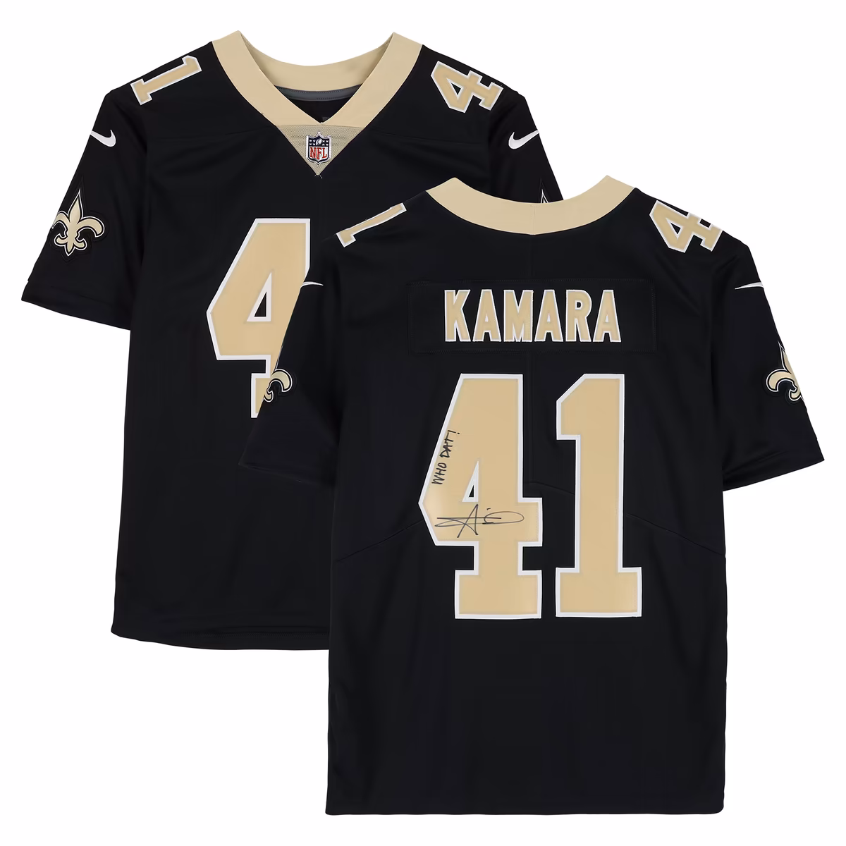 Alvin Kamara New Orleans Saints Autographed Black Nike Limited Jersey with "Who Dat" Inscription 9 Alvin Kamara New Orleans Saints Autographed Black Nike Limited Jersey with "Who Dat" Inscription
