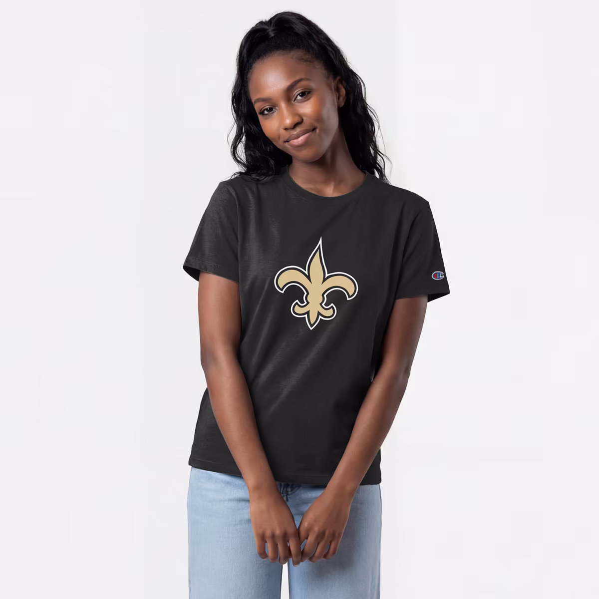 Women's Champion  Black New Orleans Saints Logo T-Shirt