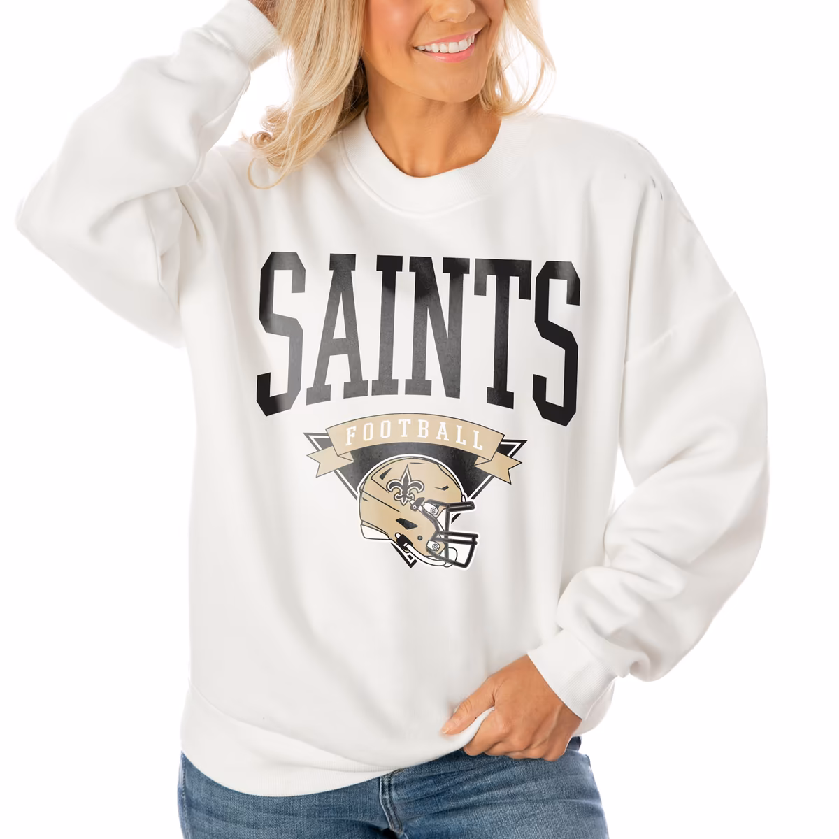 Women's Gameday Couture White New Orleans Saints Oversized Yard Line Tri-Blend Pullover Sweatshirt 13 Women's Gameday Couture White New Orleans Saints Oversized Yard Line Tri-Blend Pullover Sweatshirt