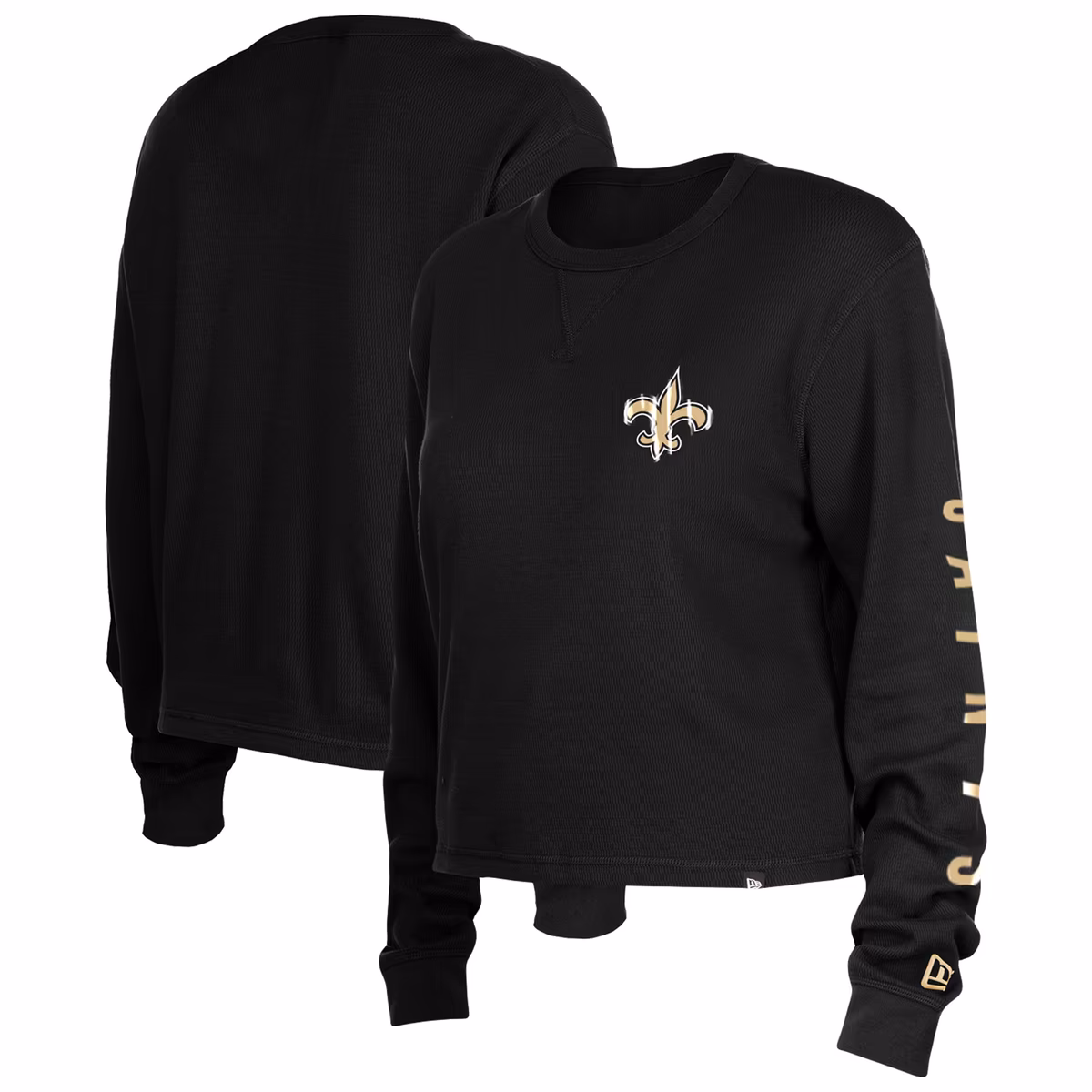 Women's New Era Black New Orleans Saints Sport Night Thermal Long Sleeve Cropped T-Shirt 3 Women's New Era Black New Orleans Saints Sport Night Thermal Long Sleeve Cropped T-Shirt