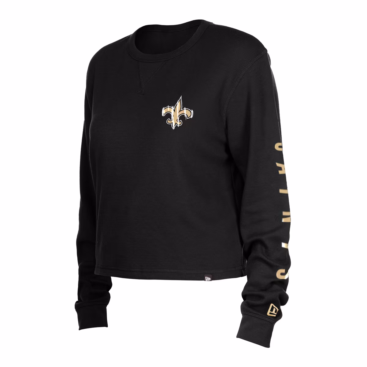 Women's New Era Black New Orleans Saints Sport Night Thermal Long Sleeve Cropped T-Shirt 3 Women's New Era Black New Orleans Saints Sport Night Thermal Long Sleeve Cropped T-Shirt